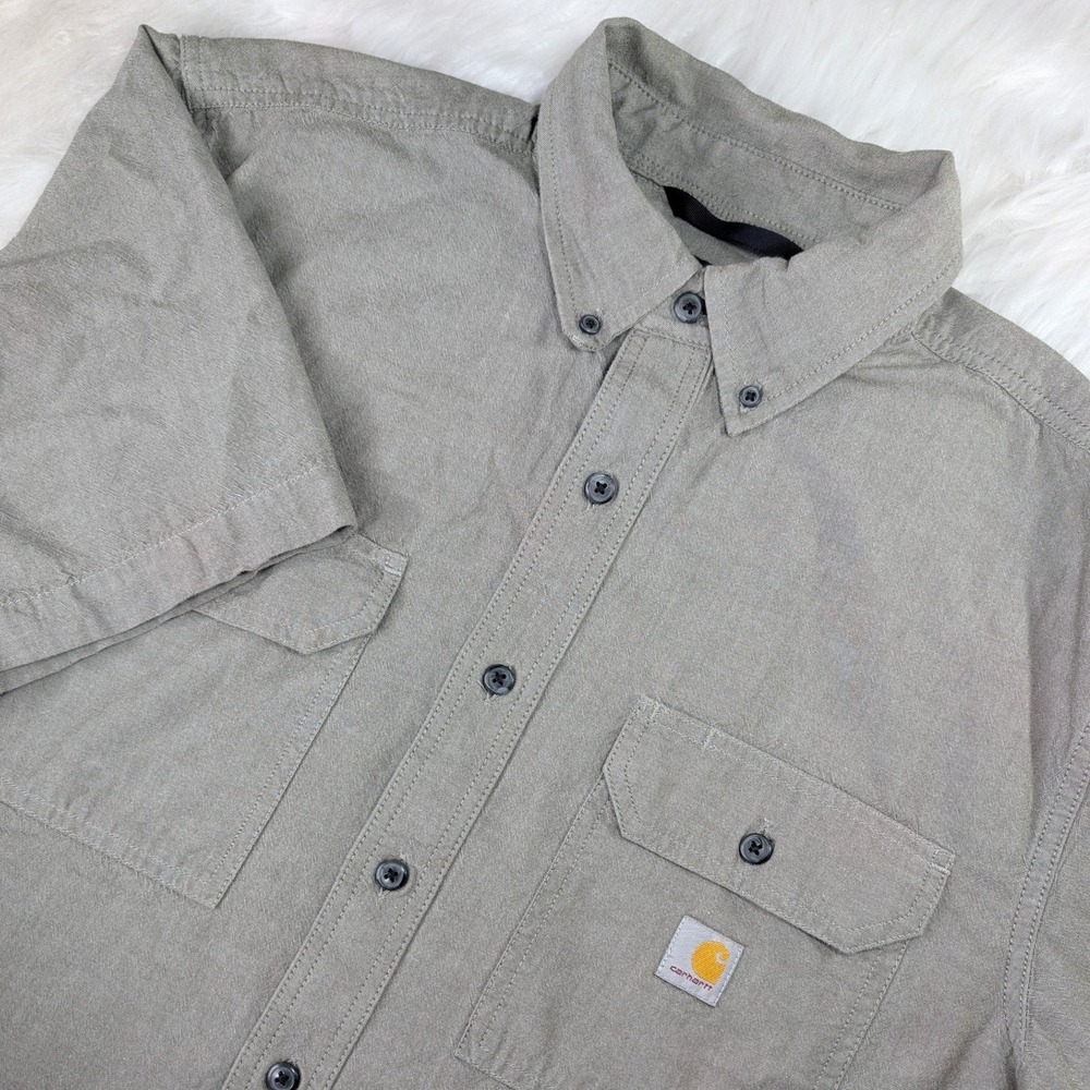 Carhartt Button Down Shirt Men Large Tall Khaki Green Loose Fit 104369